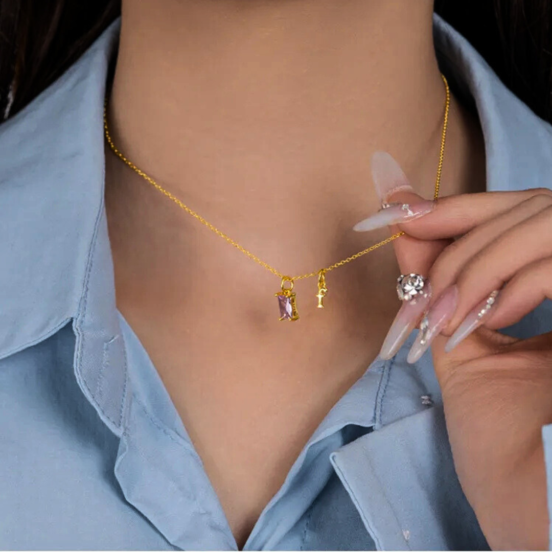 Gold 925 Sterling Silver Initial & Birthstone Duo