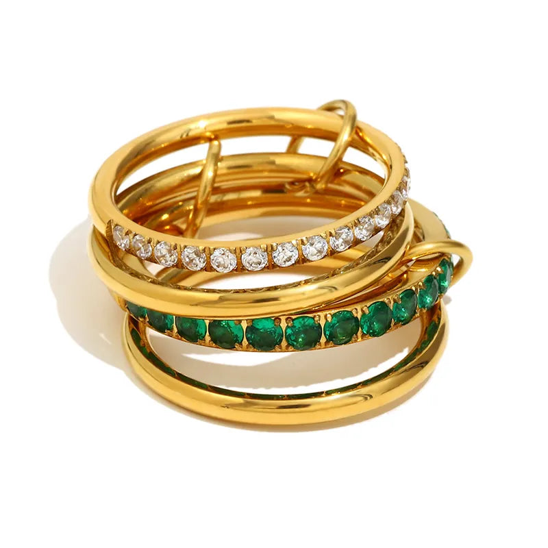 Gold Stackable Stainless Steel Interwoven Chain Rings
