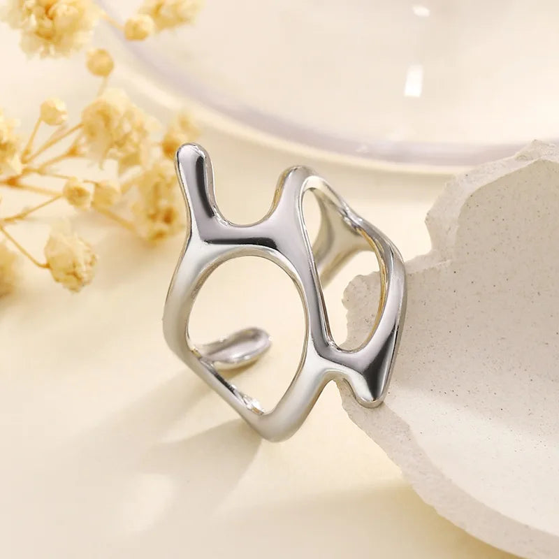 Sculptural Open Band Minimalist Abstraction Ring