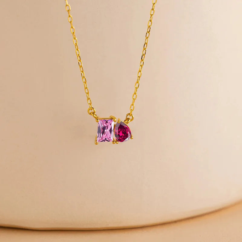 Toi et Moi Duel Gemstone Birthstone Cable Chain Necklace
