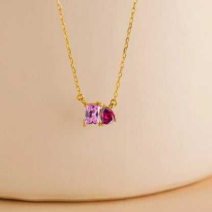 Toi et Moi Duel Gemstone Birthstone Cable Chain Necklace