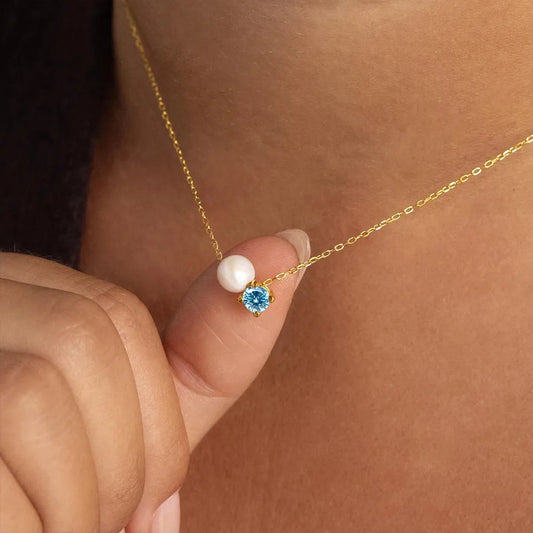 Toi et Moi Birthstone & Pearl Necklace Mariner Chain Necklace