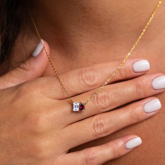 Toi et Moi Duel Gemstone Birthstone Cable Chain Necklace