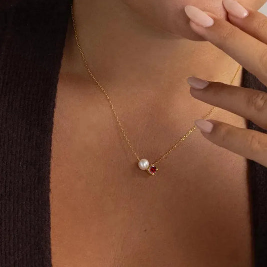 Toi et Moi Birthstone & Pearl Necklace Mariner Chain Necklace