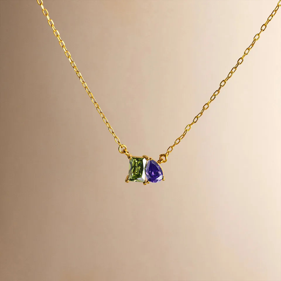Toi et Moi Duel Gemstone Birthstone Cable Chain Necklace