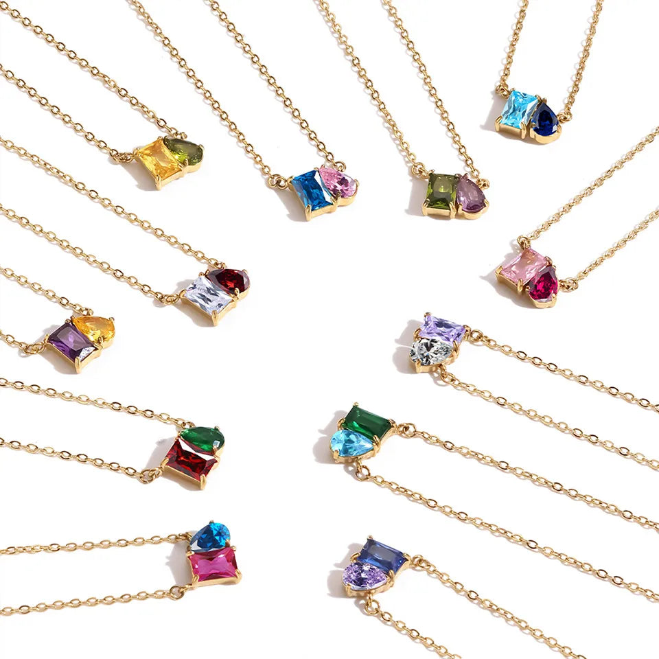 Toi et Moi Duel Gemstone Birthstone Cable Chain Necklace