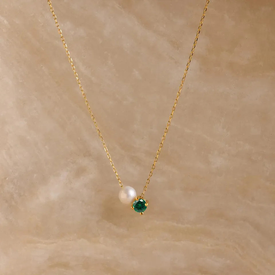 Toi et Moi Birthstone & Pearl Necklace Mariner Chain Necklace