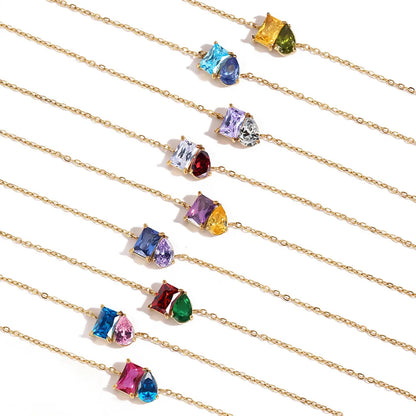 Toi et Moi Duel Gemstone Birthstone Cable Chain Necklace