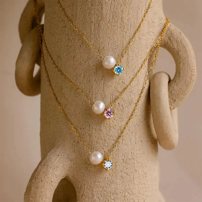 Toi et Moi Birthstone & Pearl Necklace Mariner Chain Necklace