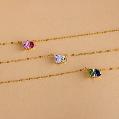 Toi et Moi Duel Gemstone Birthstone Cable Chain Necklace